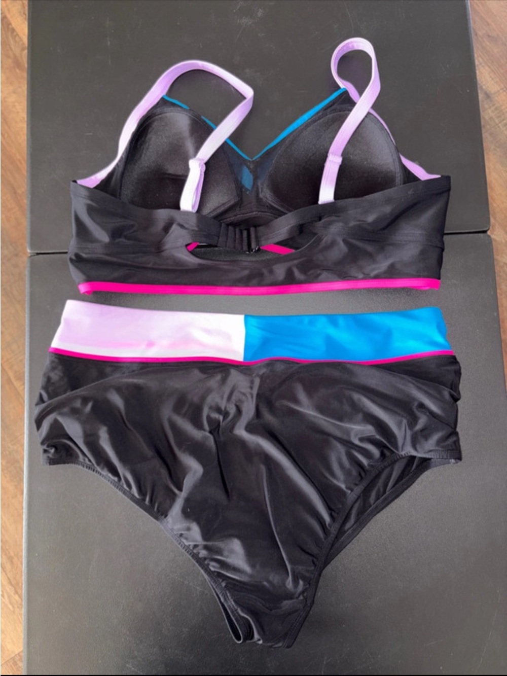 V- #T201 - Torrid Black Hot Pink Blue Tankini Set -3X - Picture 2 of 3